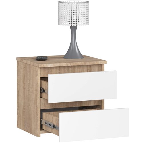 Table De Chevet Chêne Sonoma 40 Cm 2 Tiroirs Façade Blanche 40x35x40 Cm