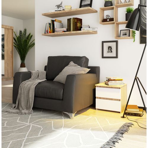 Table De Chevet Chêne Sonoma 40 Cm 2 Tiroirs Façade Blanche 40x35x40 Cm