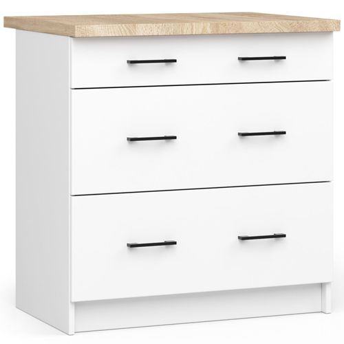 Meuble De Cuisine Bas S80 Oliwia Modulable Blanc 80 Cm 3 Tiroirs Façade Blanche 80x46x85 Cm