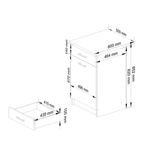 Meuble De Cuisine Bas S50 Oliwia Modulable Blanc 50 Cm 1 Porte 1 Tiroir Façade Blanche