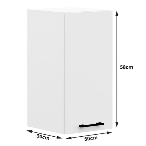 Meuble De Cuisine Haut W50 Oliwia Modulable Blanc 50 Cm 1 Porte Façade Blanche 2 Étagères