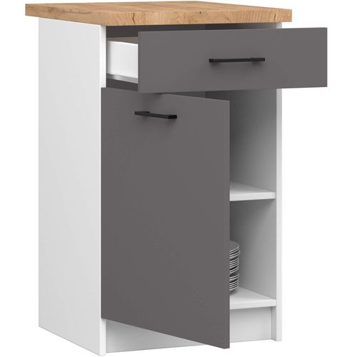 Armoires De Cuisine Basse S50 Oliwia Blanc, Gris Graphite 1 Porte 1 Tiroir 50x46x85 Cm
