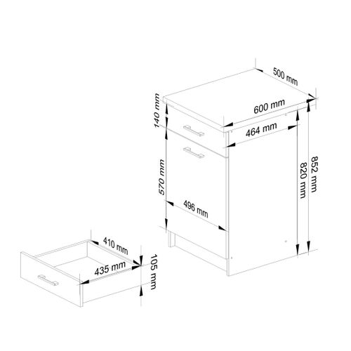 Armoires De Cuisine Basse S50 Oliwia Blanc, Gris Graphite 1 Porte 1 Tiroir 50x46x85 Cm