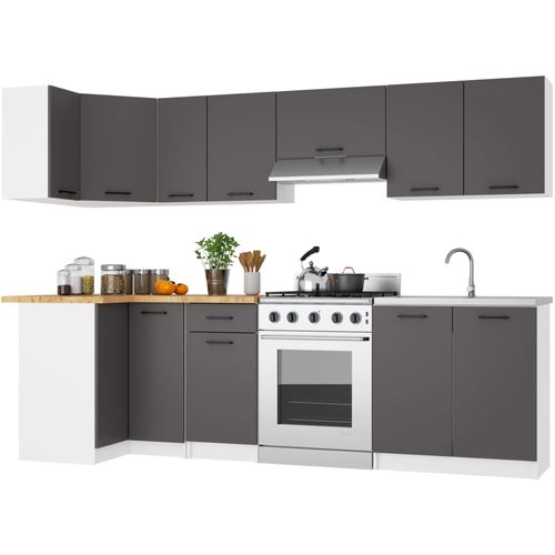 Armoires De Cuisine Basse S90 D'angle Oliwia Blanc, Gris Graphite 2 Portes 90x46x85 Cm