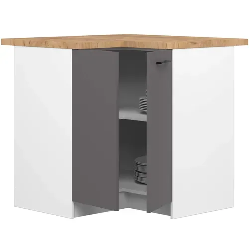 Armoires De Cuisine Basse S90 D'angle Oliwia Blanc, Gris Graphite 2 Portes 90x46x85 Cm