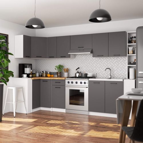 Armoires De Cuisine Basse S90 D'angle Oliwia Blanc, Gris Graphite 2 Portes 90x46x85 Cm