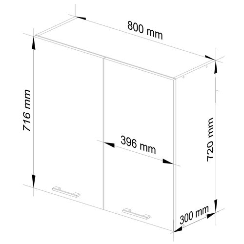 Armoires De Cuisine Haute W80 Oliwia H720 Blanc, Gris Graphite 2 Portes 2 Étagères 80x30x72 Cm