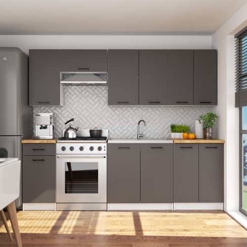 Armoires De Cuisine Haute W50 Oliwia Blanc, Gris Graphite 50 Cm 1 Porte 2 Étagères 50x30x58 Cm