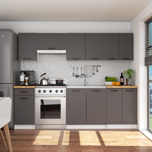 Armoires De Cuisine Haute W30 Oliwia H720 Blanc, Gris Graphite 1 Porte 2 Étagères 30x30x72 Cm