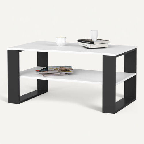 Table Basse Alex Blanche 92 Cm Pieds Noirs 92x53x45 Cm