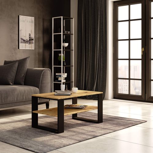 Table Basse Alex Chêne Artisan 92 Cm Pieds Noirs 92x53x45 Cm