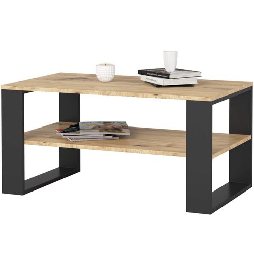 Table Basse Alex Chêne Artisan 92 Cm Pieds Noirs 92x53x45 Cm