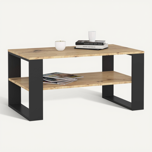 Table Basse Alex Chêne Artisan 92 Cm Pieds Noirs 92x53x45 Cm