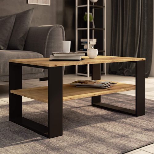 Table Basse Alex Chêne Artisan 92 Cm Pieds Noirs 92x53x45 Cm