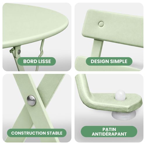 Ensemble De Meubles Orion Pour Balcon : Table Ronde Et 2 Chaises En Vert Frais