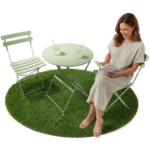 Ensemble De Meubles Orion Pour Balcon : Table Ronde Et 2 Chaises En Vert Frais