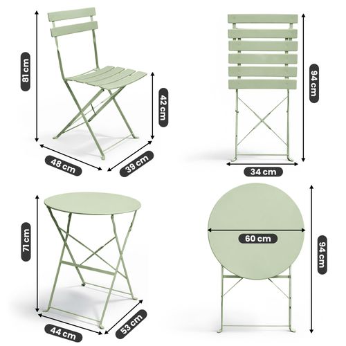 Ensemble De Meubles Orion Pour Balcon : Table Ronde Et 2 Chaises En Vert Frais