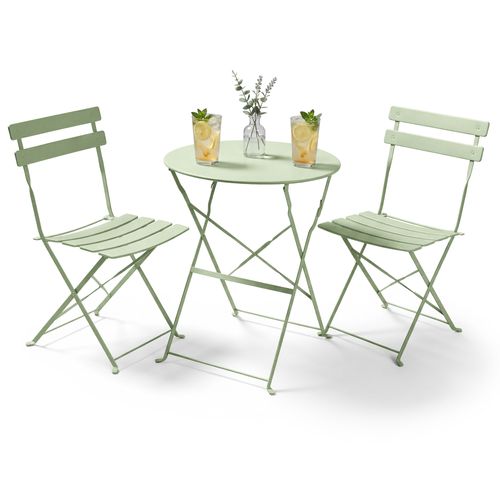 Ensemble De Meubles Orion Pour Balcon : Table Ronde Et 2 Chaises En Vert Frais