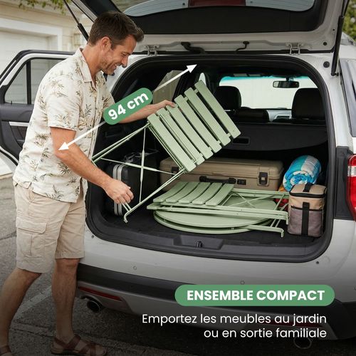 Ensemble De Meubles Orion Pour Balcon : Table Ronde Et 2 Chaises En Vert Frais