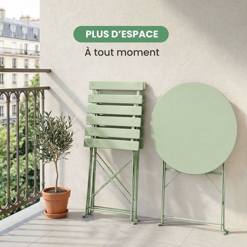 Ensemble De Meubles Orion Pour Balcon : Table Ronde Et 2 Chaises En Vert Frais
