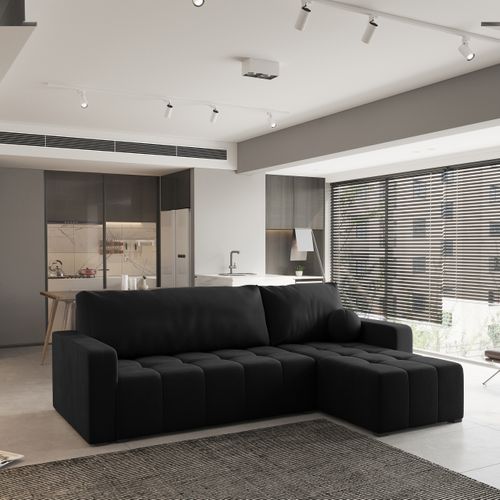 Canapé d'angle rio convertible avec coffre en tissu - angle droit, gris foncé