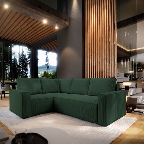 Canapé D'angle Estano Vert En Velours Côtelé Avec Fonction De Couchage