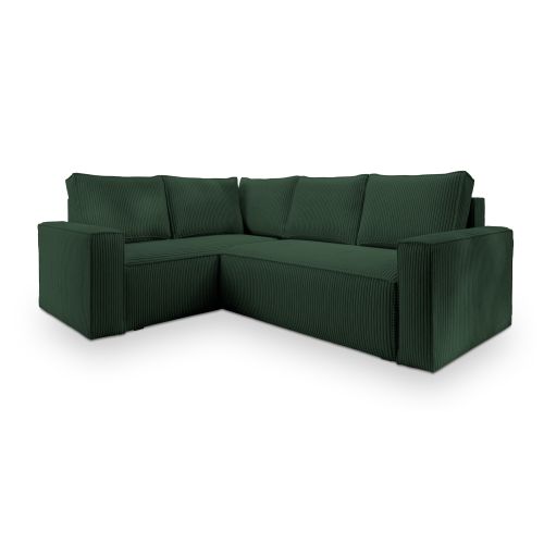 Canapé D'angle Estano Vert En Velours Côtelé Avec Fonction De Couchage