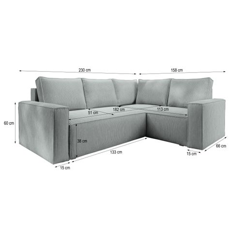 Canapé D'angle Estano Vert En Velours Côtelé Avec Fonction De Couchage