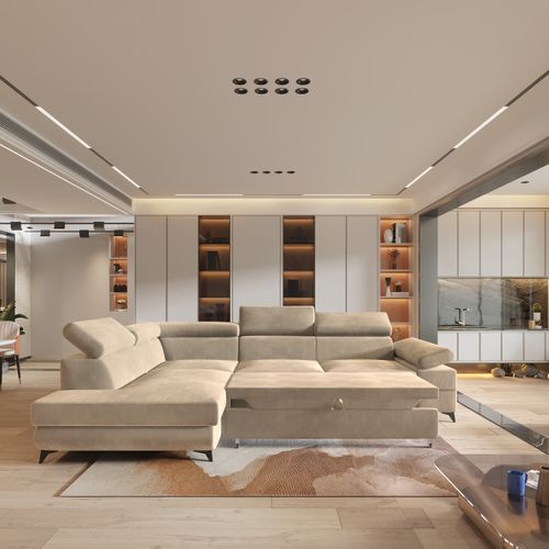 Canapé D'angle Favien Crème En Velours Avec Fonction De Couchage