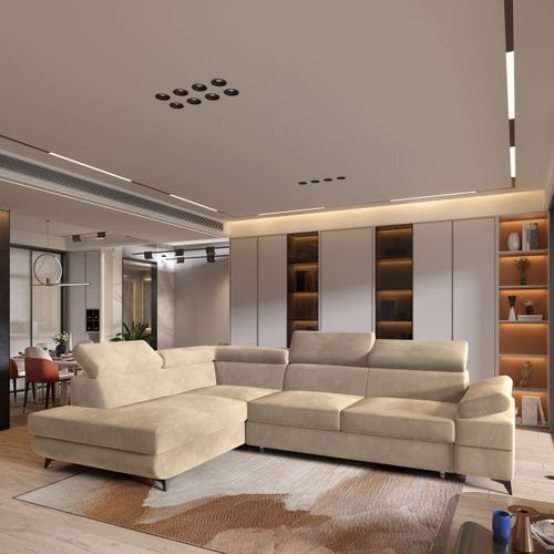 Canapé D'angle Favien Crème En Velours Avec Fonction De Couchage