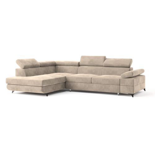 Canapé D'angle Favien Crème En Velours Avec Fonction De Couchage