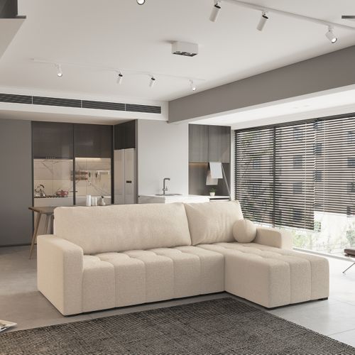 Canapé D'angle Volira Crème En Bouclé Avec Fonction De Couchage