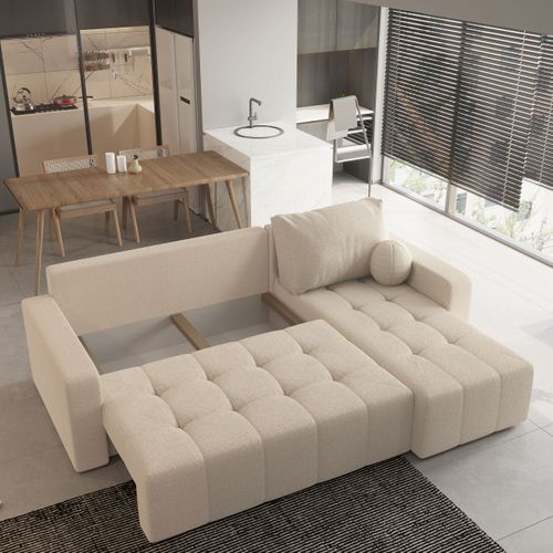 Canapé D'angle Volira Crème En Bouclé Avec Fonction De Couchage