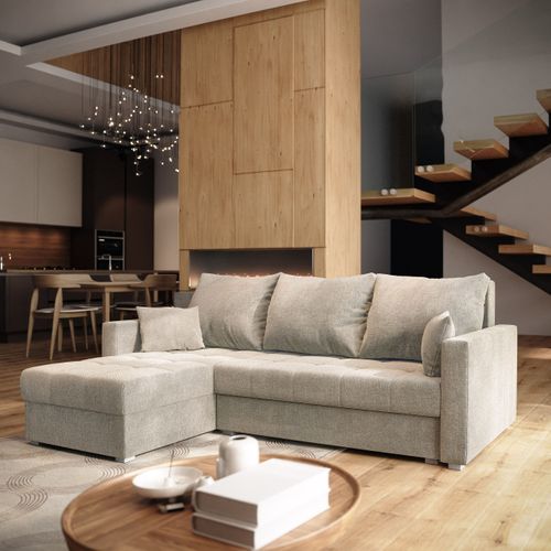 Canapé D'angle Nida Beige En Tissu Texturé Avec Fonction De Couchage