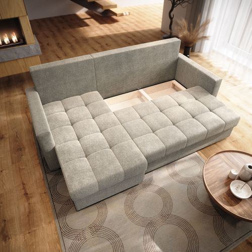 Canapé D'angle Nida Beige En Tissu Texturé Avec Fonction De Couchage