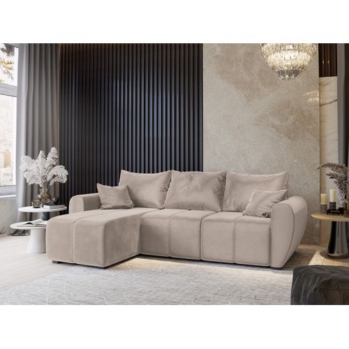 Canapé D'angle Madison Beige En Peluche Avec Fonction De Couchage