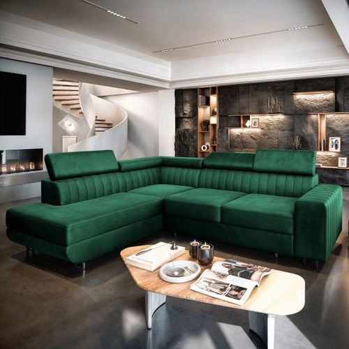 Canapé D'angle Nola Vert Sapin En Velours Avec Fonction De Couchage