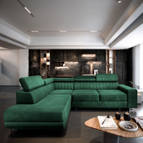 Canapé D'angle Nola Vert Sapin En Velours Avec Fonction De Couchage