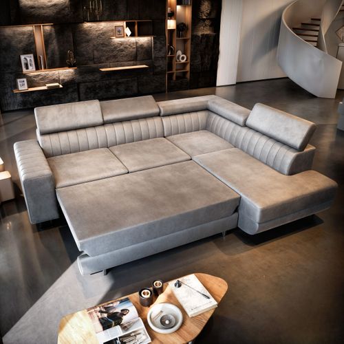 Canapé D'angle Nola Vert Sapin En Velours Avec Fonction De Couchage