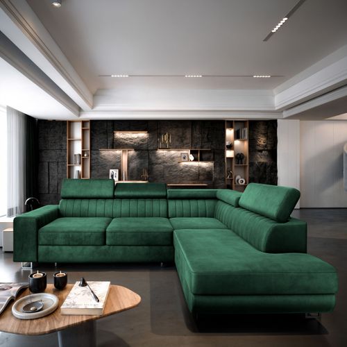 Canapé D'angle Nola Vert Sapin En Velours Avec Fonction De Couchage