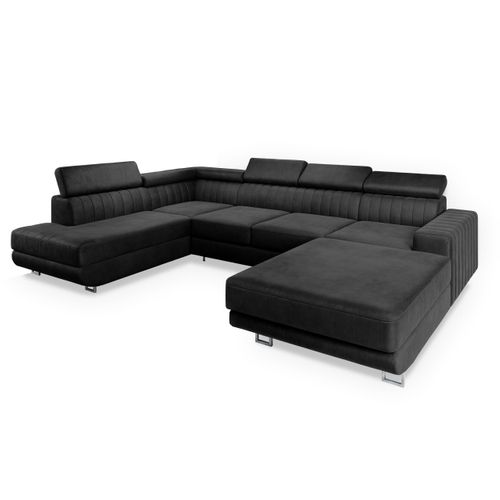 Canapé D'angle Siena Noir En Velours Avec Fonction De Couchage