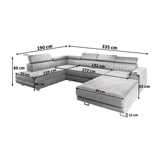 Canapé D'angle Siena Noir En Velours Avec Fonction De Couchage