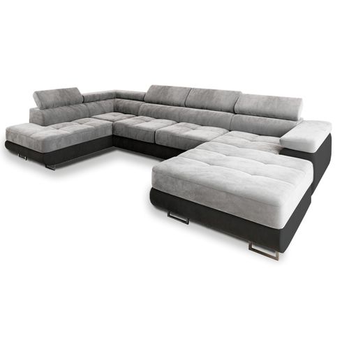 Canapé D'angle Casone Gris Clair En Velours Avec Fonction De Couchage