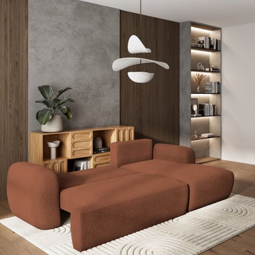 Canapé D'angle Modenza Terracotta En Bouclé Avec Fonction De Couchage