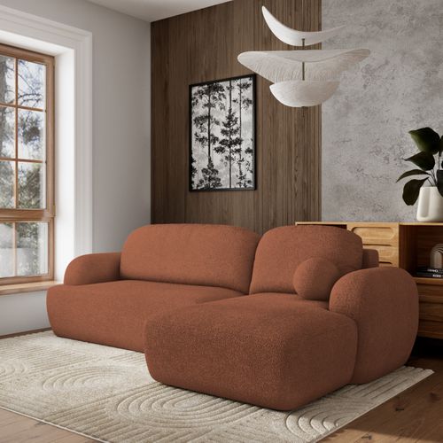 Canapé D'angle Modenza Terracotta En Bouclé Avec Fonction De Couchage