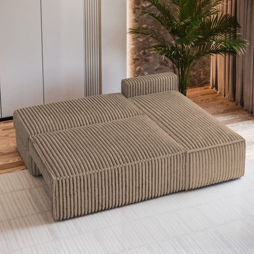 Canapé D'angle Briso Beige En Velours Côtelé Avec Fonction De Couchage