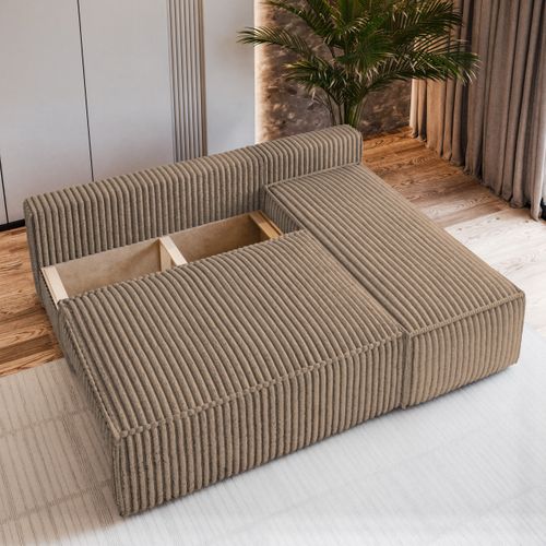 Canapé D'angle Briso Beige En Velours Côtelé Avec Fonction De Couchage