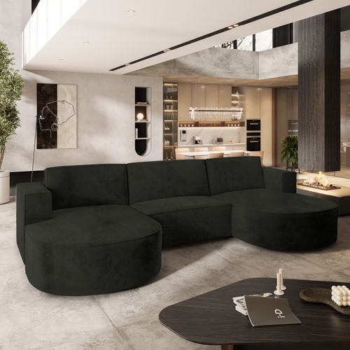 Canapé D'angle Vezzo Noir En Velours Avec Fonction De Couchage