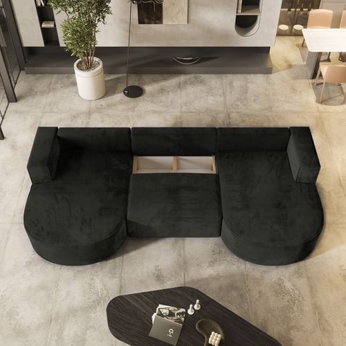 Canapé D'angle Vezzo Noir En Velours Avec Fonction De Couchage