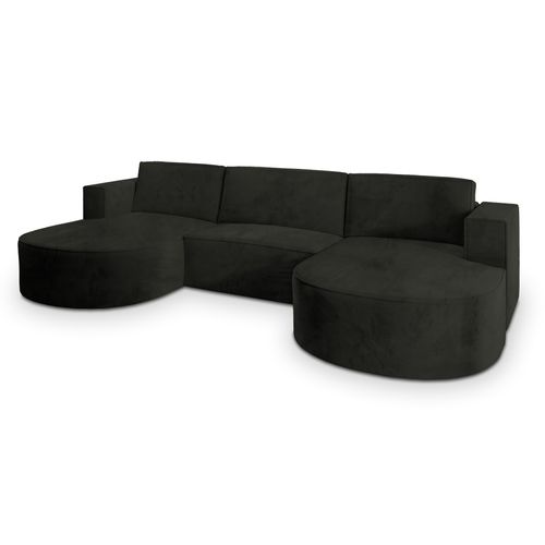 Canapé D'angle Vezzo Noir En Velours Avec Fonction De Couchage